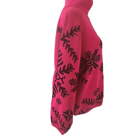 Sam & Max Vintage 90s Sweater Pink Snowflake Turtleneck Women's Size Medium - Picture 3 of 10